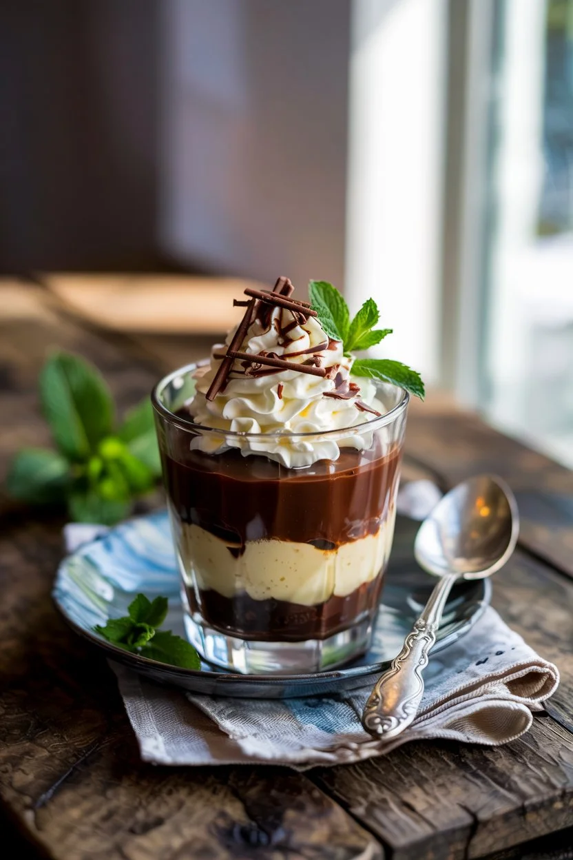 layered chocolate vanilla pudding dessert