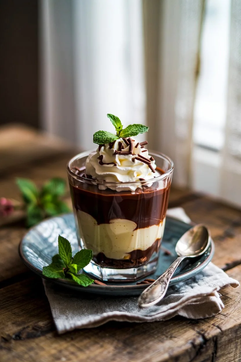 layered chocolate vanilla pudding dessert